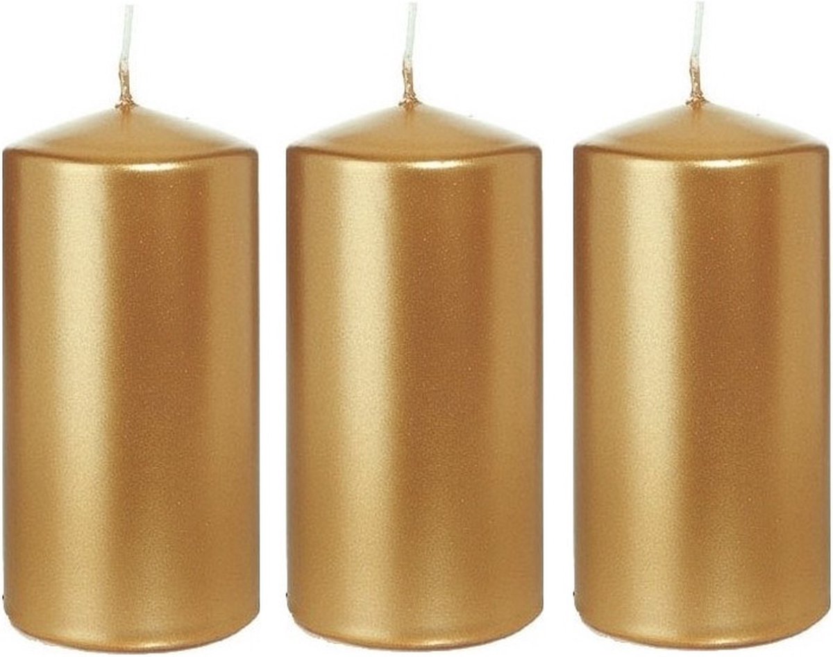 Trend Candles Cilinderkaars/stompkaars - 6x - goud - 6 x 12 cm - 40 branduren - horeca kaarsen