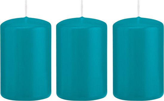 6x Turquoise blauwe cilinderkaarsen/stompkaarsen 5 x 8 cm 18 branduren - Geurloze kaarsen turkoois blauw