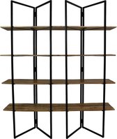 HSM Collection - Opbergrek 4 planken  - 165x48x200 - Naturel/zwart - Mangohout/ijzer