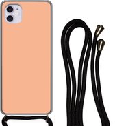 Hoesje met koord Geschikt voor iPhone 12 Mini - Abrikoos - Roze - Pastel - Effen - Kleur - Siliconen - Crossbody - Backcover met Koord - Telefoonhoesje met koord - Hoesje met touw