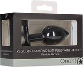 Regular Diamond Butt Plug With Handle - Black - Butt Plugs & Anal Dildos black