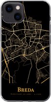 Geschikt voor iPhone 13 hoesje - Breda - Plattegrond - Goud - Zwart - Siliconen Telefoonhoesje - Stadskaart