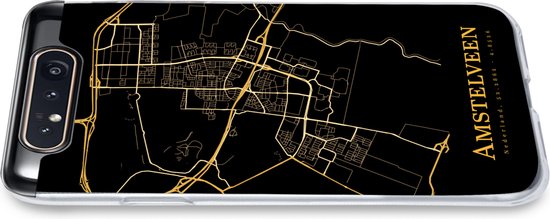 Telefoonhoesje Geschikt voor Samsung Galaxy A80 hoesje - Amstelveen - Stadskaart - Goud - Siliconen Telefoonhoesje Telefoonhoesje