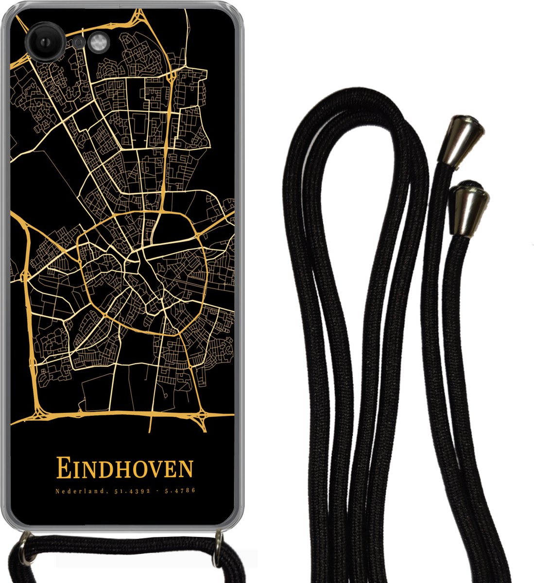 Telefoonkoord - Telefoonketting - Telefoonhoesje Geschikt voor iPhone SE 2020 - Eindhoven - Stadskaart - Goud - Siliconen - Crossbody - Telefoonhoesje met koord Telefoonhoesje