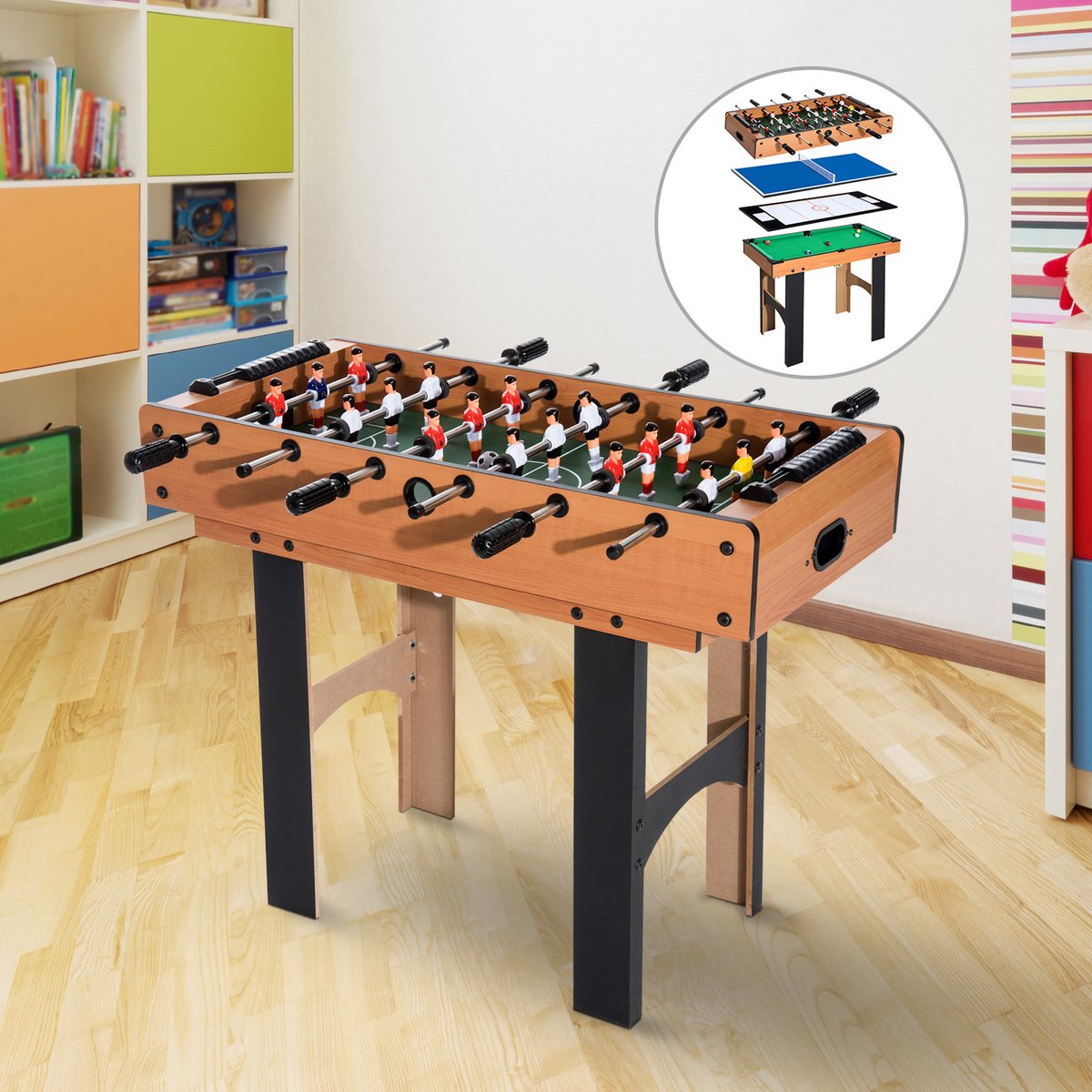 HOMCOM 4-en-1 table multi-jeux baby-foot table de jeu billard tennis de table hockey