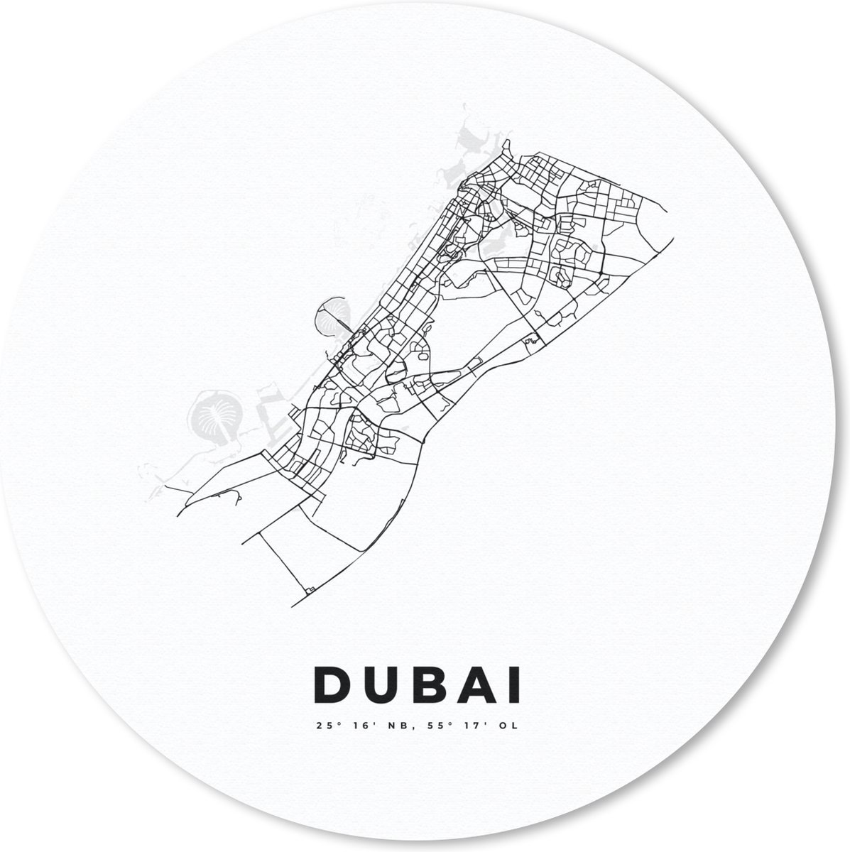 Muismat rond 40x40 cm - Mousepad Dubai - Stadskaart - Zwart Wit - Ronde muismatten