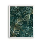Schilderij  Gouden botanische palmboom bladeren - links / Planten / Bladeren / 50x40cm