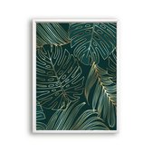 Schilderij  Gouden botanische palmboom bladeren - midden / Planten / Bladeren / 50x40cm