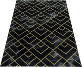 Laagpolig design vloerkleed Woonkamer vloerkleed Dark Marble Pattern Gold Diamond Lines