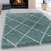 Tapis de salon Shaggy Motif de diamant Poil souple couleur Bleu