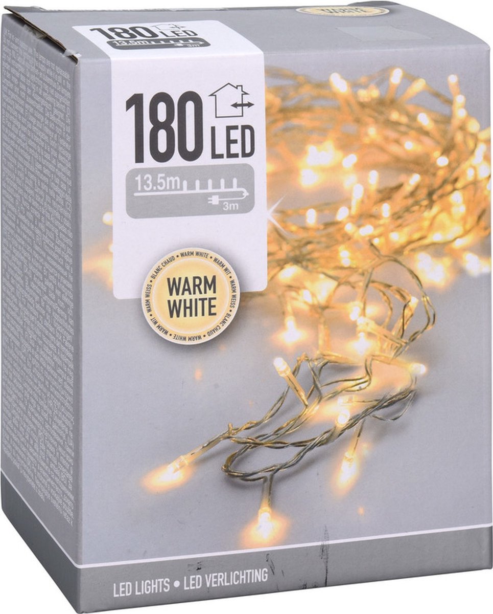 Kerstverlichting transparant snoer met 180 warm witte lampjes 13,5