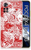 GSM Hoesje Xiaomi Poco X4 Pro 5G Back Case TPU Siliconen Hoesje Angel Skull Red