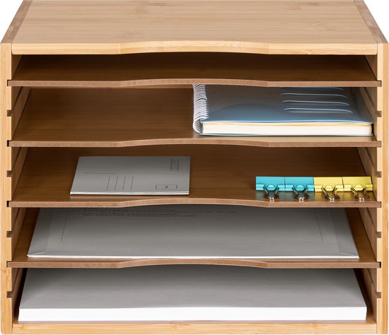 Navaris bamboe bureau organizer tray - 33 x 24,5 x 26 cm - Houd je tafelblad opgeruimd - Voor magazines brieven en schrijfwaren - Bamboehout