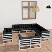 11-delige Loungeset met kussens massief grenenhout wit