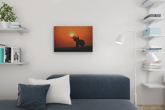 Artaza Peinture sur Toile Silhouette d'un Éléphant au Coucher du Soleil - 60x40 - Photo sur Toile - Impression sur Toile