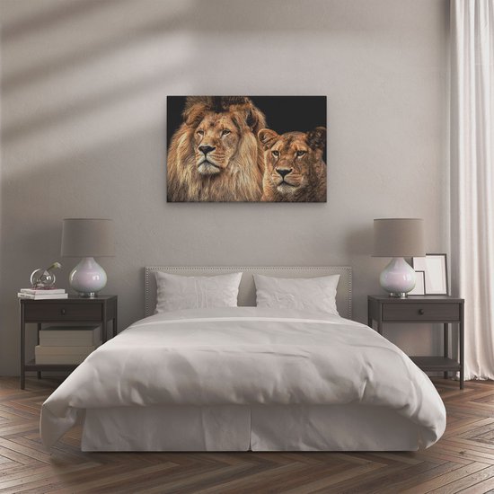 Artaza - Peinture sur Toile - Lion et Lionne - Couple Amoureux - 120x80 - Groot - Tableau sur Toile - Impression sur Toile