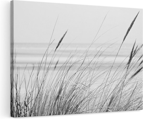 Artaza Canvas Schilderij Strand en Zee met Begroeiing - Zwart Wit - 120x80 - Groot - Foto Op Canvas - Wanddecoratie Woonkamer