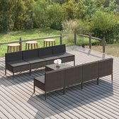 9-delige Loungeset met kussens poly rattan grijs