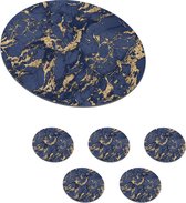 Onderzetters voor glazen - Rond - Blauw - Goud - Patronen - Marmer - 10x10 cm - Glasonderzetters - 6 stuks