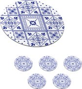 Onderzetters voor glazen - Rond - Tegels - Patronen - Delfts Blauw - 10x10 cm - Glasonderzetters - 6 stuks