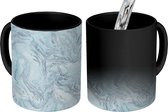 Magische Mok - Foto op Warmte Mokken - Zilver - Blauw - Marmer print - Patronen - Magic Mok - Beker - 350 ML - Uitdeelcadeautjes