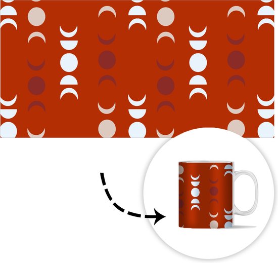 Mok - Koffiemok - Maan - Rood - Patroon - Mokken - 350 ML - Beker - Koffiemokken - Theemok