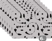 Placemat - Placemats kunststof - Line Art - Abstract - Zwart Wit - Patroon - 45x30 cm - 6 stuks - Hittebestendig - Anti-Slip - Onderlegger - Afneembaar