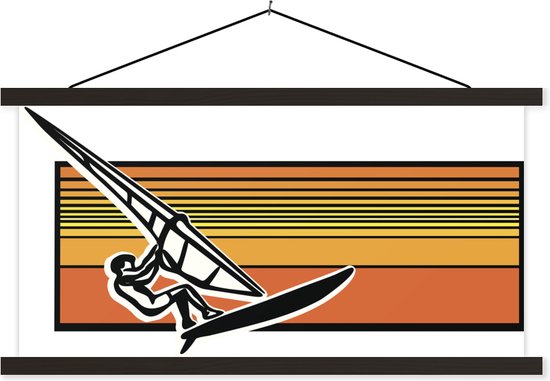 illustration historique d'une personne qui fait école de planche à voile affiche lattes plates noir 60x30 cm - Tirage photo sur affiche textielposter (décoration murale salon / chambre)