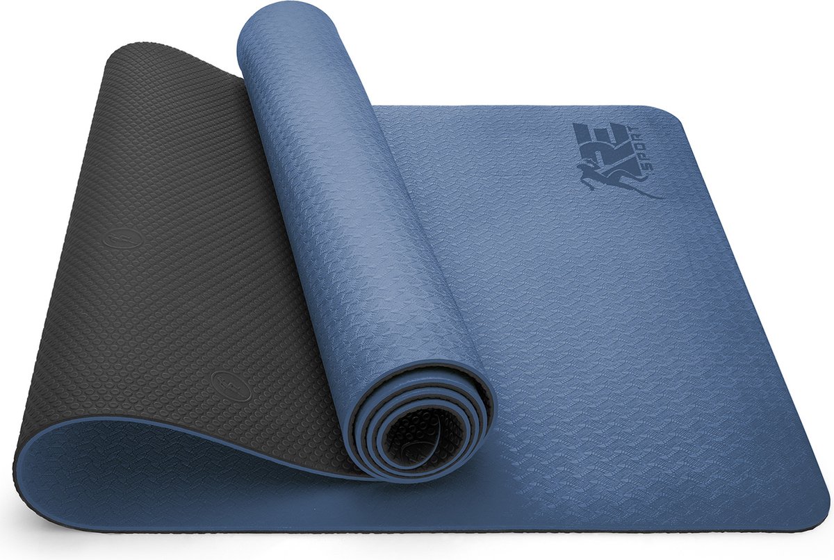 Yogamat, blauw-grijs, 183 x 61 x 0,6 cm, fitnessmat, gymmat, gymnastiekmat