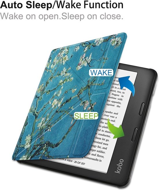 Lunso - Origami sleepcover hoes - Geschikt voor Kobo Libra 2 (7 inch) - Van Gogh Amandelbloesem van Lunso — afbeelding 5