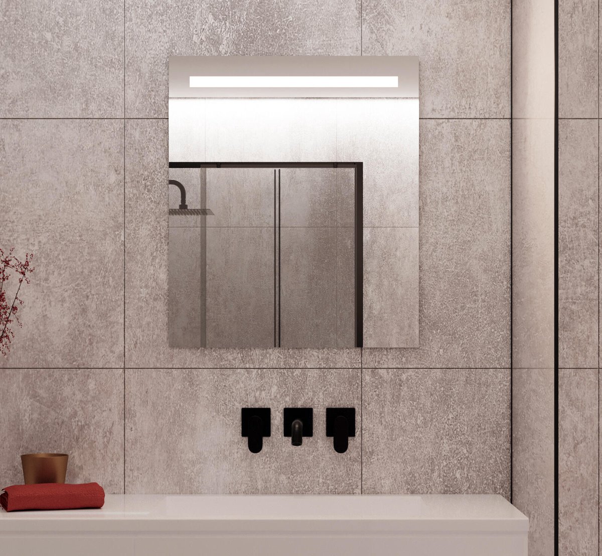 Badkamerspiegel met LED verlichting, verwarming, stopcontact, sensor en dimfunctie 60x70 cm