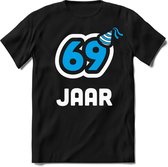 69 Jaar Feest kado T-Shirt Heren / Dames - Perfect Verjaardag Cadeau Shirt - Wit / Blauw - Maat XL