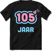 105 Jaar Feest kado T-Shirt Heren / Dames - Perfect Verjaardag Cadeau Shirt - Licht Blauw / Licht Roze - Maat XL