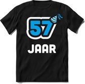 57 Jaar Feest kado T-Shirt Heren / Dames - Perfect Verjaardag Cadeau Shirt - Wit / Blauw - Maat 5XL