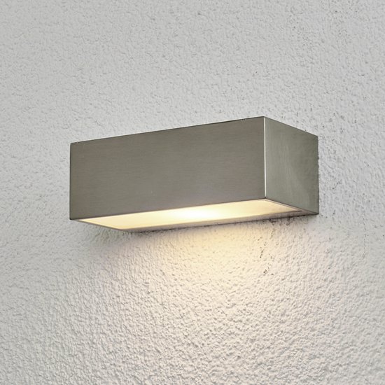 Lindby - Wandlampen buiten - 1licht - roestvrij staal, glas - H: 7 cm - E27 - RVS, gesatineerd wit