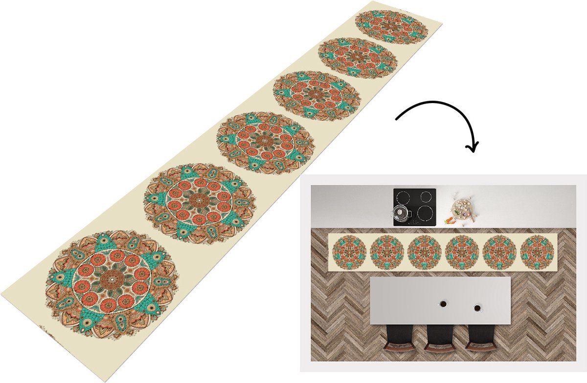 Keukenloper - Keukenmat - Mandala - Patronen - Pauw - 360x60 cm - Keuken vloerkleed