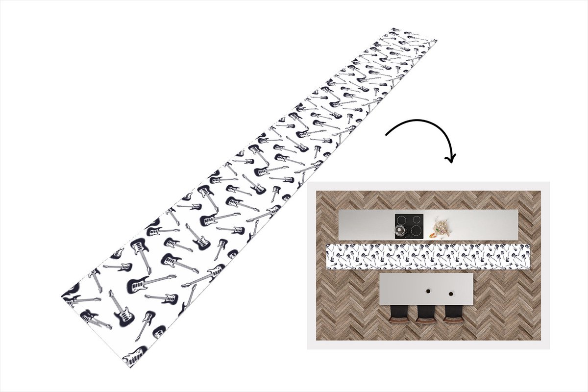 KitchenYeah Keukenloper - Keukenmat - Tiener - Gitaar - Muziek - Patronen - 480x60 cm - Keuken vloerkleed Multicolor