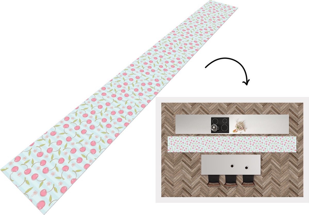 KitchenYeah Keukenloper - Keukenmat - Patronen - Kersen - Sakura - 480x60 cm - Keuken vloerkleed Multicolor