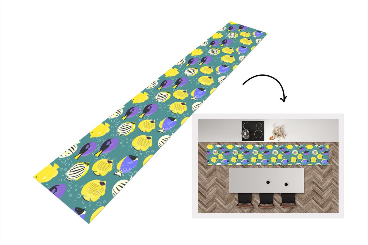 KitchenYeah Keukenloper - Keukenmat - Patronen - Vissen - Water - Keuken vloerkleed Multicolor