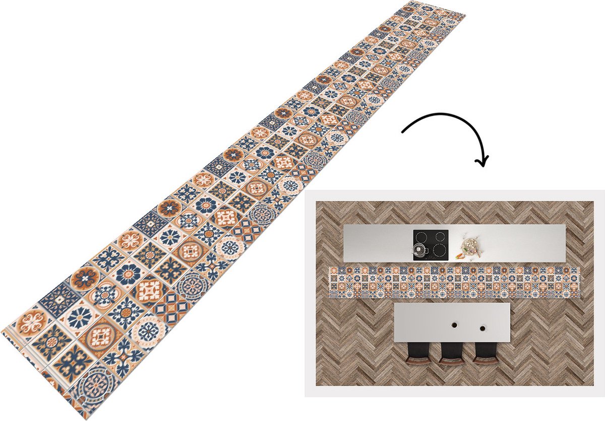KitchenYeah Keukenloper - Keukenmat - Tegels - Patronen - Middellandse Zee - 480x60 cm - Keuken vloerkleed Multicolor