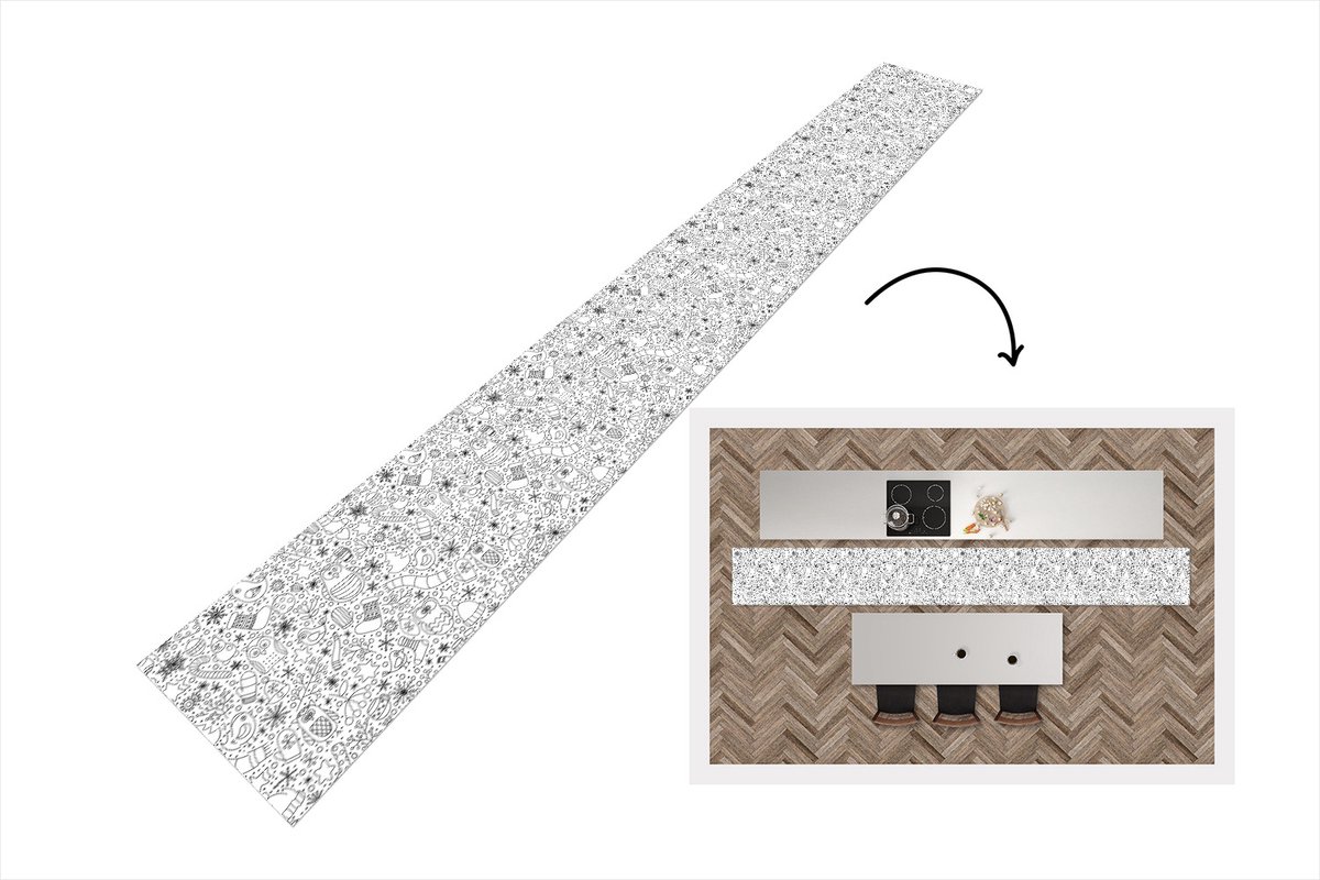 KitchenYeah Keukenloper - Keukenmat - Design - Winter - Zwart - Wit - Kerst - 400x50 cm - Keuken vloerkleed Multicolor