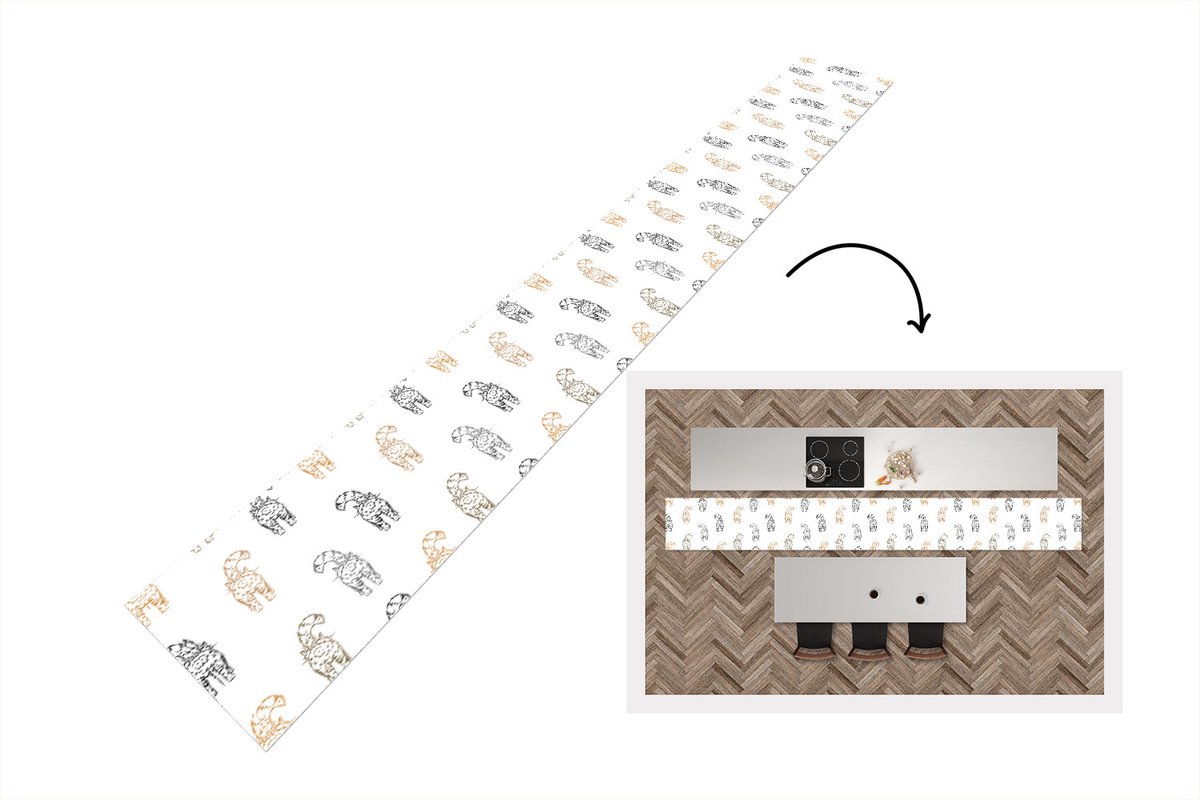 KitchenYeah Keukenloper - Keukenmat - Patronen - Kitten - Kat - 400x50 cm - Keuken vloerkleed Multicolor
