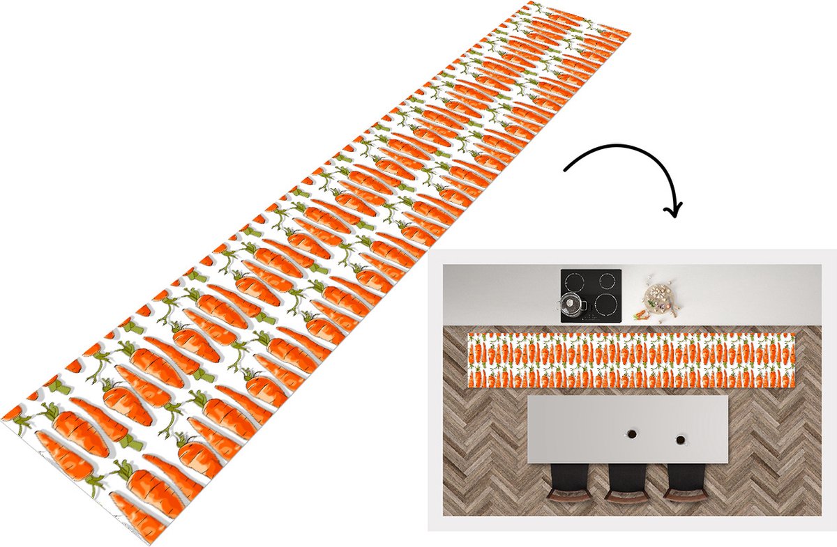 KitchenYeah Keukenloper - Keukenmat - Wortel - Groenten - Patronen - Keuken vloerkleed Multicolor