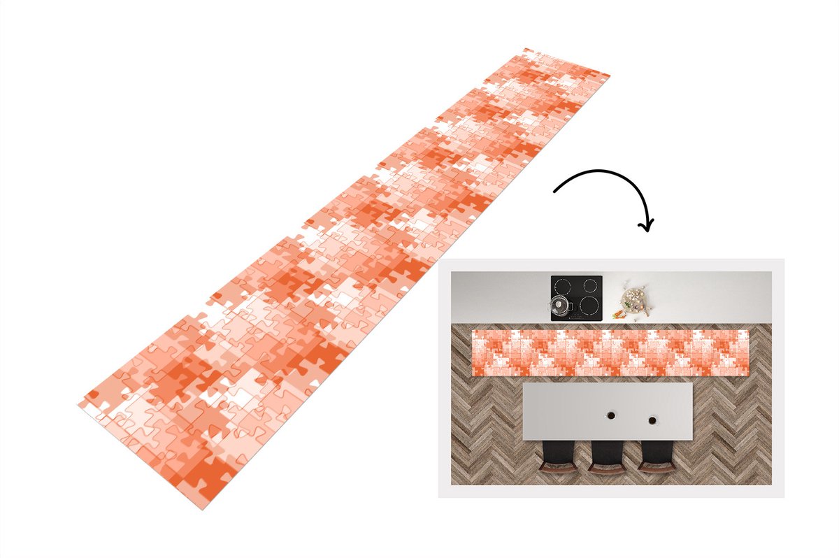 KitchenYeah Keukenloper - Keukenmat - Puzzel - Oranje - Patronen - 360x60 cm - Keuken vloerkleed Multicolor