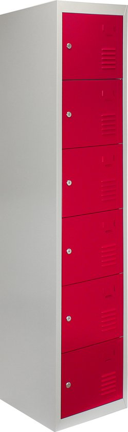 Lockerkast Metaal - Zesdeurs - Flatpack - 90cm(b)x45cm(d)x180cm(h) - Rood - Ventilatie -  2 GRATIS magneten - Slot - lockers kluisjes