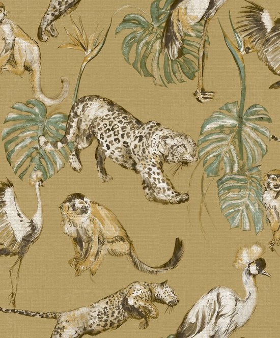 Behang jungle dieren - Behang - Muurdecoratie - Wallpaper - Vliesbehang - Zero - 0,53 x 10,05 M.