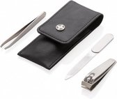 manicure-set 11 x 4,5 cm RVS/PU zwart 4-delig