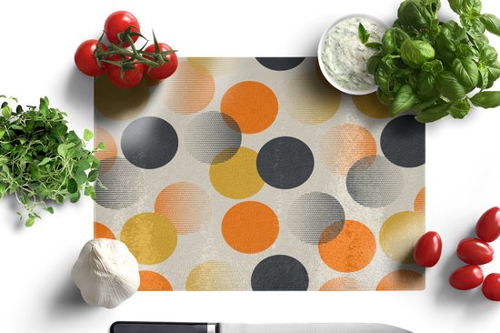 Glazen Snijplank - 39x28 - Polkadot - Design - Retro - Oranje - Snijplanken Glas