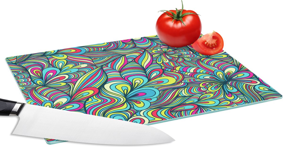 Glazen Snijplank - 28x20 - Fantasy - Design - Kleuren - Retro - Snijplanken Glas