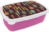 Boîte à pain rose - Boîte à lunch - Boîte à pain - Ustensiles de cuisine - Motif - Rétro - 18x12x6 cm - Enfants - Fille